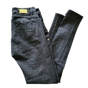 VTG Y2K Apple Bottom Jeans Sz Jr 11/12 All Over Pattern Zipper Gold Details EUC